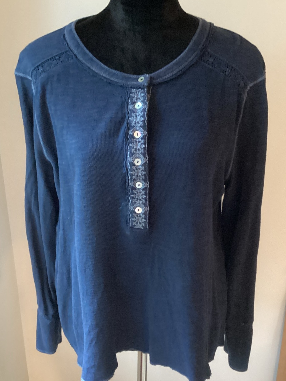 Sundance Navy Embroidered Henley Top